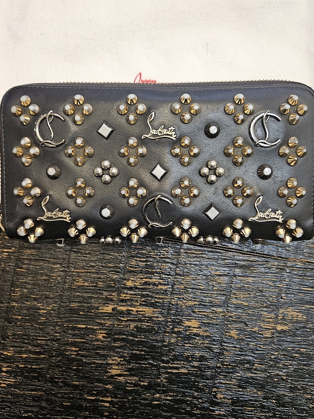 Christian Louboutin Black Leather Studded Zip-Around Wallet - Picture 5 of 11